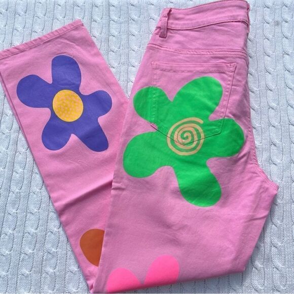 NWT Zig zag flower power groovy trippy mom jeans Sz S - Picture 6 of 9